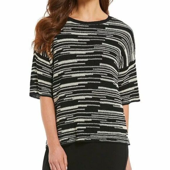 Eileen Fisher Tops - $198 Eileen Fisher Black Natural Stripe Knit Organic Linen Sweater M 331